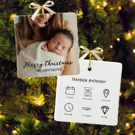 Eerste Kerstmis Baby Foto Geboorte Stats Keramisch Ornament