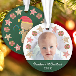 Eerste Kerstmis Baby Foto Kerstman Jongen Ornament