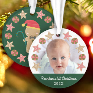 Eerste Kerstmis Baby Foto Kerstman Jongen Ornament
