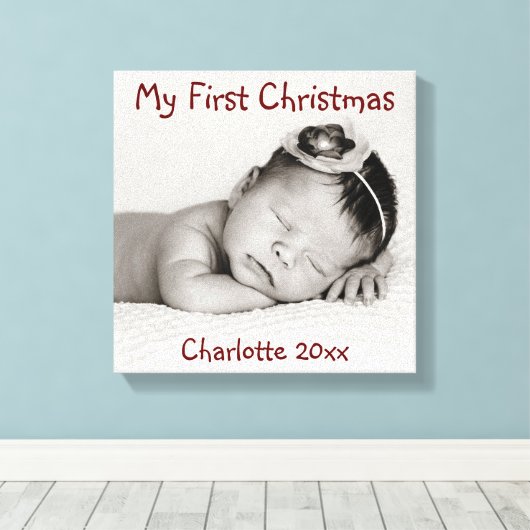 Eerste Kerstmis, Baby Foto, naam Canvas Afdruk (Insitu (Houten vloer))