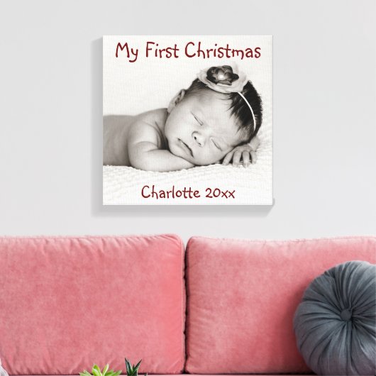 Eerste Kerstmis, Baby Foto, naam Canvas Afdruk (Insitu (Woonkamer))