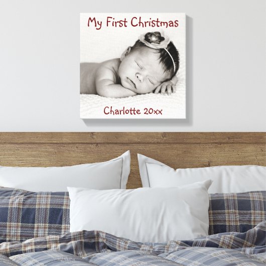 Eerste Kerstmis, Baby Foto, naam Canvas Afdruk (Insitu (Slaapkamer))