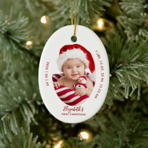 Eerste Kerstmis Baby Geboorte Stats Naam Minimaal Keramisch Ornament