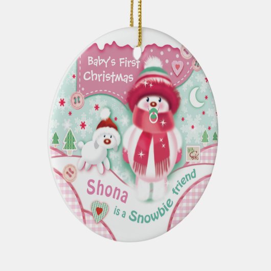 Eerste Kerstmis, Baby Girl, Cute Snowbie Keramisch Ornament (Rechts)