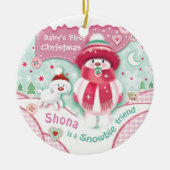 Eerste Kerstmis, Baby Girl, Cute Snowbie Keramisch Ornament (Voorkant)