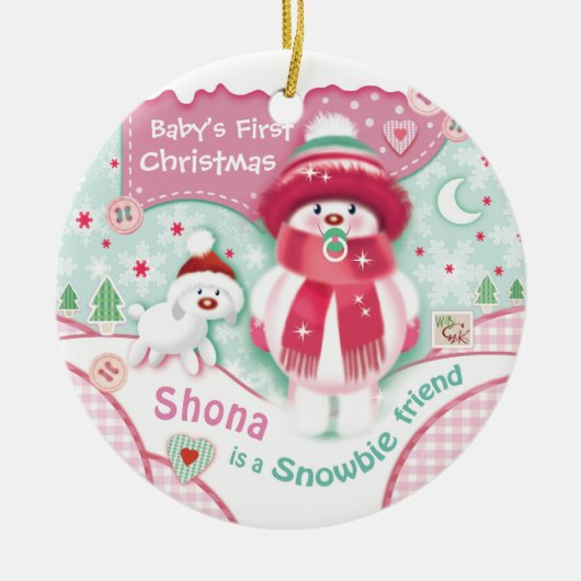 Eerste Kerstmis, Baby Girl, Cute Snowbie Keramisch Ornament (Voorkant)