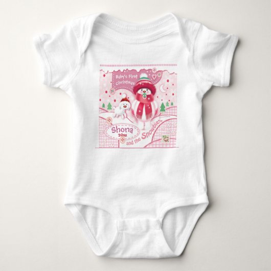 Eerste Kerstmis, Baby Girl. Cute Snowbie Romper (Voorkant)
