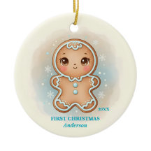 Eerste kerstmis baby jongen blauwe gemberkoek foto