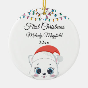 Eerste Kerstmis Baby Jongen Meisje Schattigee Kat Keramisch Ornament