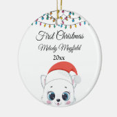 Eerste Kerstmis Baby Jongen Meisje Schattigee Kat  Keramisch Ornament (Links)