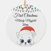 Eerste Kerstmis Baby Jongen Meisje Schattigee Kat  Keramisch Ornament (Achterkant)