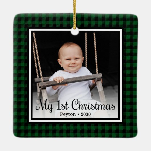 Eerste Kerstmis baby Keramisch Ornament (Achterkant)