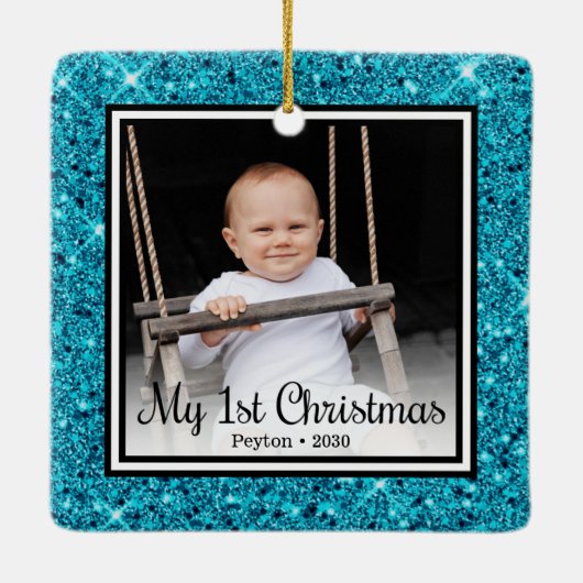 Eerste Kerstmis baby Keramisch Ornament (Achterkant)