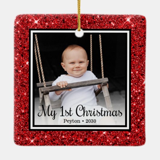 Eerste Kerstmis baby Keramisch Ornament (Achterkant)