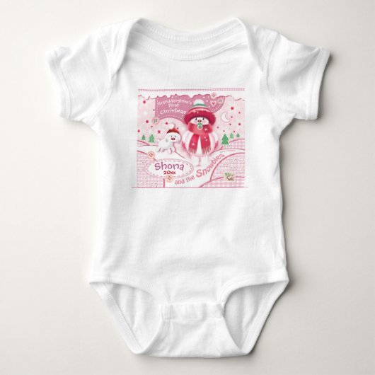 Eerste Kerstmis, Baby kleindochter. Cute Snowbie Romper (Voorkant)