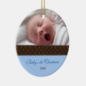 Eerste Kerstmis baby - Lint (blauw) Keramisch Ornament (Rechts)