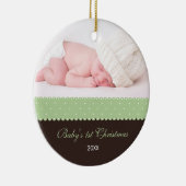 Eerste Kerstmis baby - Lint (bruin) Keramisch Ornament (Rechts)