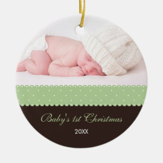 Eerste Kerstmis baby - Lint (bruin) Keramisch Ornament