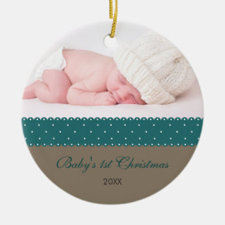 Eerste Kerstmis baby - Lint (grijs) Keramisch Ornament