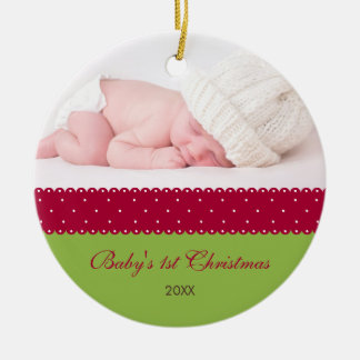Eerste Kerstmis baby - Lint (groen) Keramisch Ornament