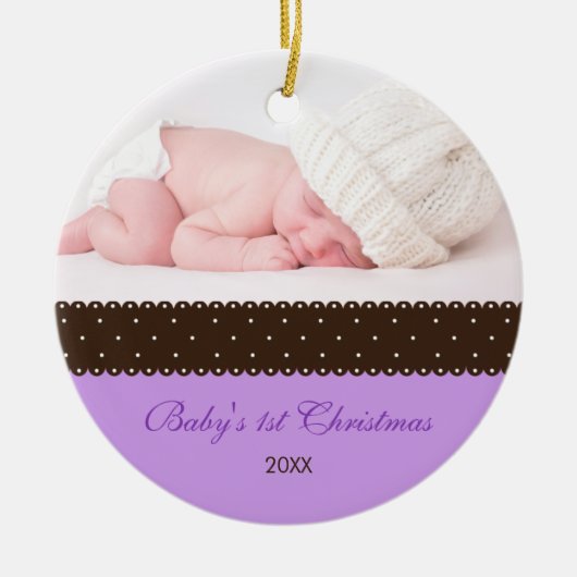 Eerste Kerstmis baby - Lint (lavender) Keramisch Ornament (Voorkant)