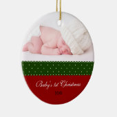 Eerste Kerstmis baby - Lint (rood) Keramisch Ornament (Rechts)