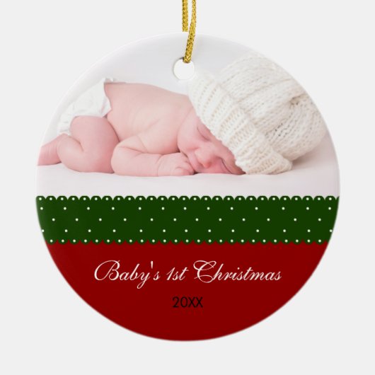 Eerste Kerstmis baby - Lint (rood) Keramisch Ornament (Voorkant)
