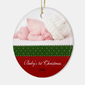 Eerste Kerstmis baby - Lint (rood) Keramisch Ornament (Links)