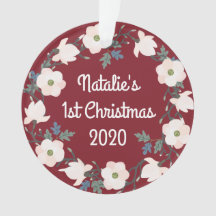 Eerste Kerstmis Baby Meisje Bloemrijk Burgundy Fot