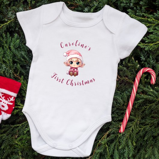 Eerste Kerstmis Baby Meisje Elf Gepersonaliseerd Romper