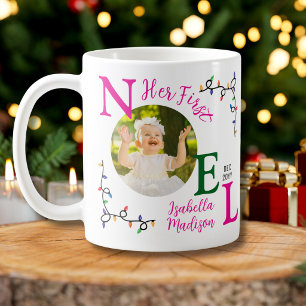 Eerste Kerstmis Baby Meisje Roze Eerste Noel Foto Koffiemok