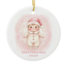 Eerste kerstmis baby meisje roze kerstman foto