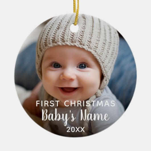 Eerste Kerstmis baby - Moderne kalligrafie Keramisch Ornament (Voorkant)