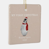 Eerste Kerstmis Baby Pinguin Pink Snow Keramisch Ornament (Rechts)