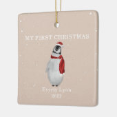 Eerste Kerstmis Baby Pinguin Pink Snow Keramisch Ornament (Links)