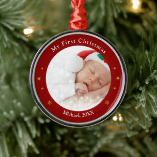 Eerste kerstmis baby rode foto ornament