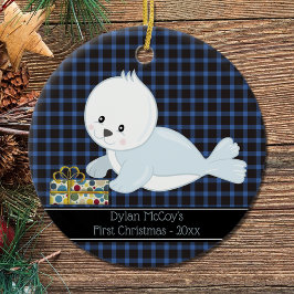 Eerste Kerstmis: Baby Seal・Blue Pset Keramisch Ornament