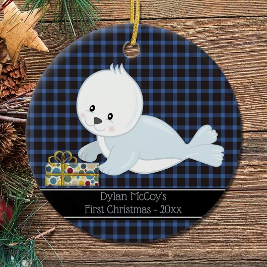 Eerste Kerstmis: Baby Seal・Blue Pset Keramisch Ornament