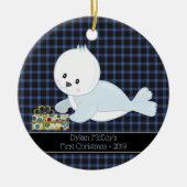 Eerste Kerstmis: Baby Seal・Blue Pset Keramisch Ornament (Voorkant)