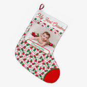 Eerste Kerstmis Baby's Foto & Naam Schattig Grote Kerstsok (Voorkant (Hangend))