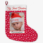 Eerste Kerstmis Baby's Fotonaam Jongen Meisje Grote Kerstsok (Voorkant)