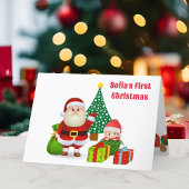 Eerste Kerstmis Baby's Gepersonaliseerde Naam Sant Feestdagen Kaart