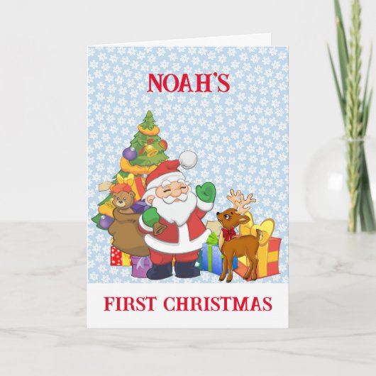 Eerste Kerstmis Baby's gepersonaliseerde naam Scha Feestdagen Kaart (Voorkant)