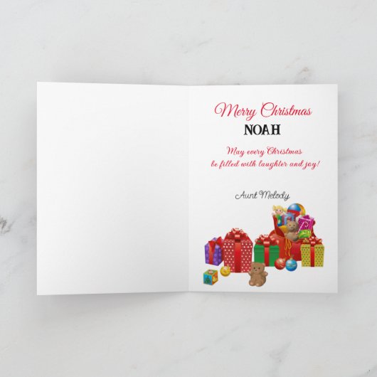 Eerste Kerstmis Baby's gepersonaliseerde naam Scha Feestdagen Kaart (Binnen)