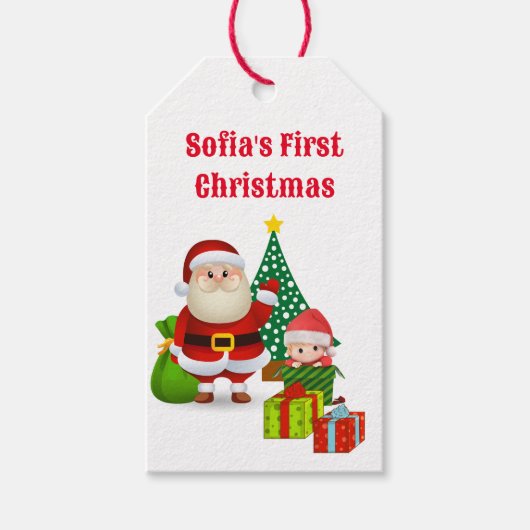 Eerste Kerstmis Baby's persoonlijke naam Elf Cadeaulabel (Voorkant)