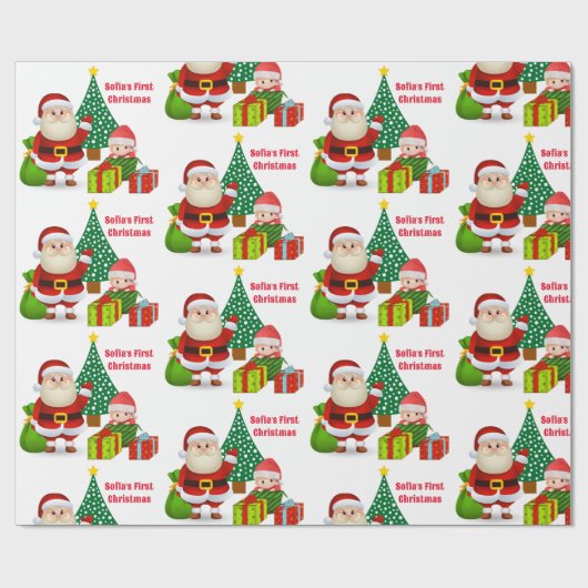 Eerste Kerstmis Baby's persoonlijke naam Elf Cadeaupapier (Vlak)