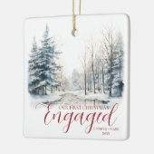 Eerste Kerstmis betrokken 1 foto Waterverf bos Keramisch Ornament (Links)