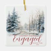 Eerste Kerstmis betrokken 1 foto Waterverf bos Keramisch Ornament (Voorkant)