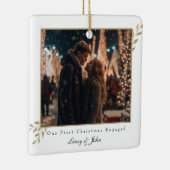 Eerste Kerstmis Betrokken 2 foto Minimalistisch Mo Keramisch Ornament (Rechts)