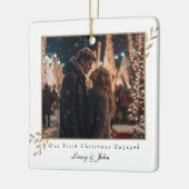 Eerste Kerstmis Betrokken 2 foto Minimalistisch Mo Keramisch Ornament (Links)